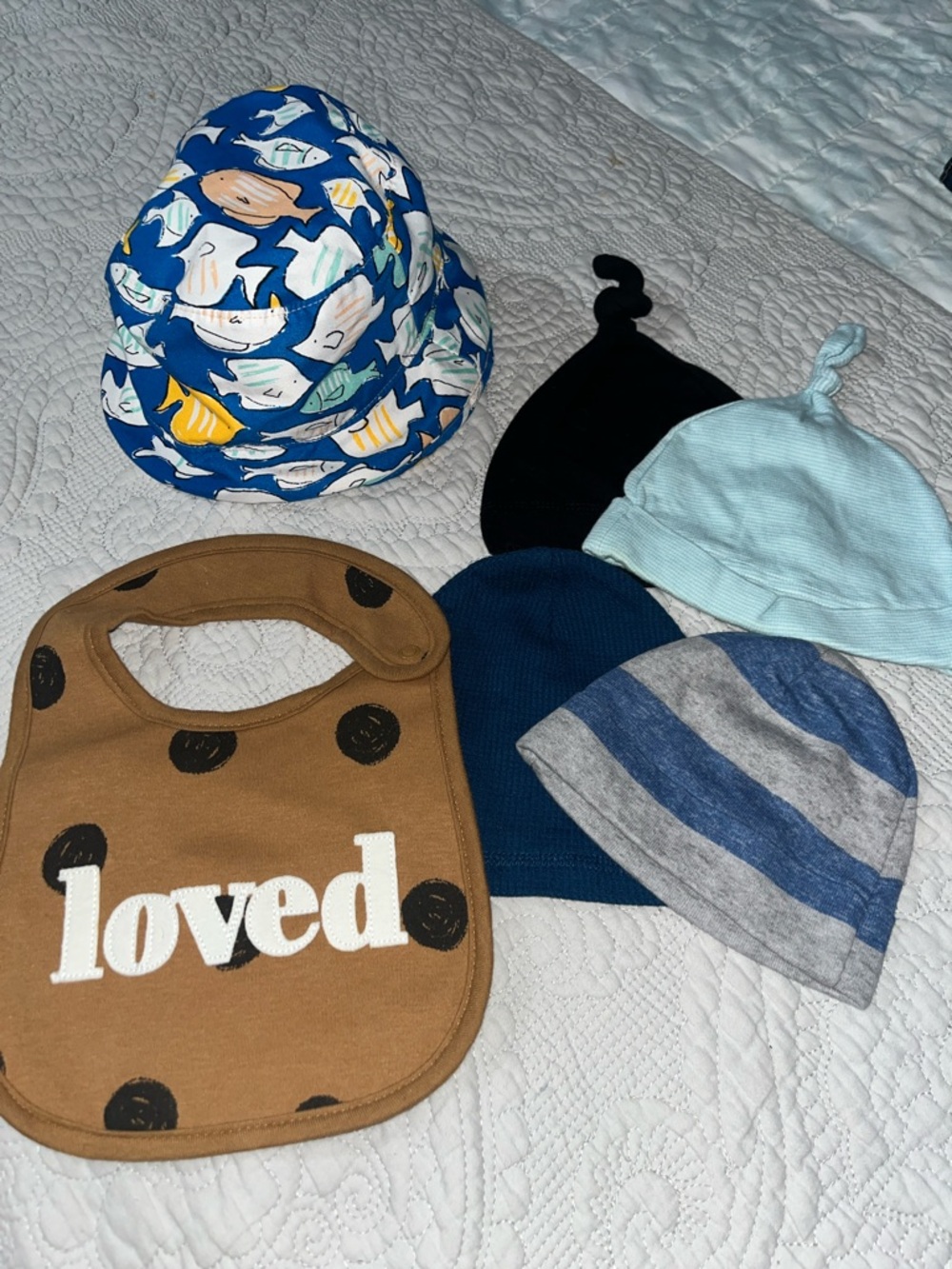 Blue Fish Print Kids Bucket Hat + Beanies
